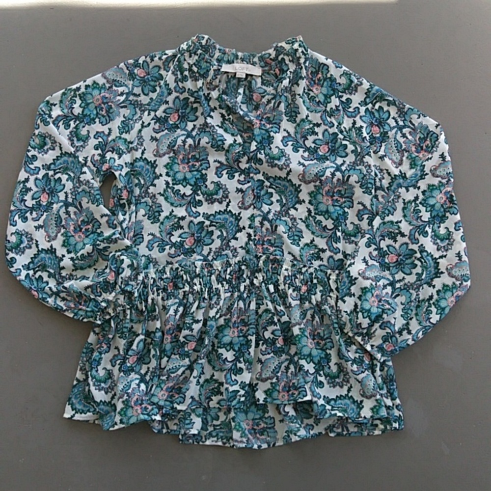 Loft Floral Paisley Peplum Blouse Top - Picture 2 of 8